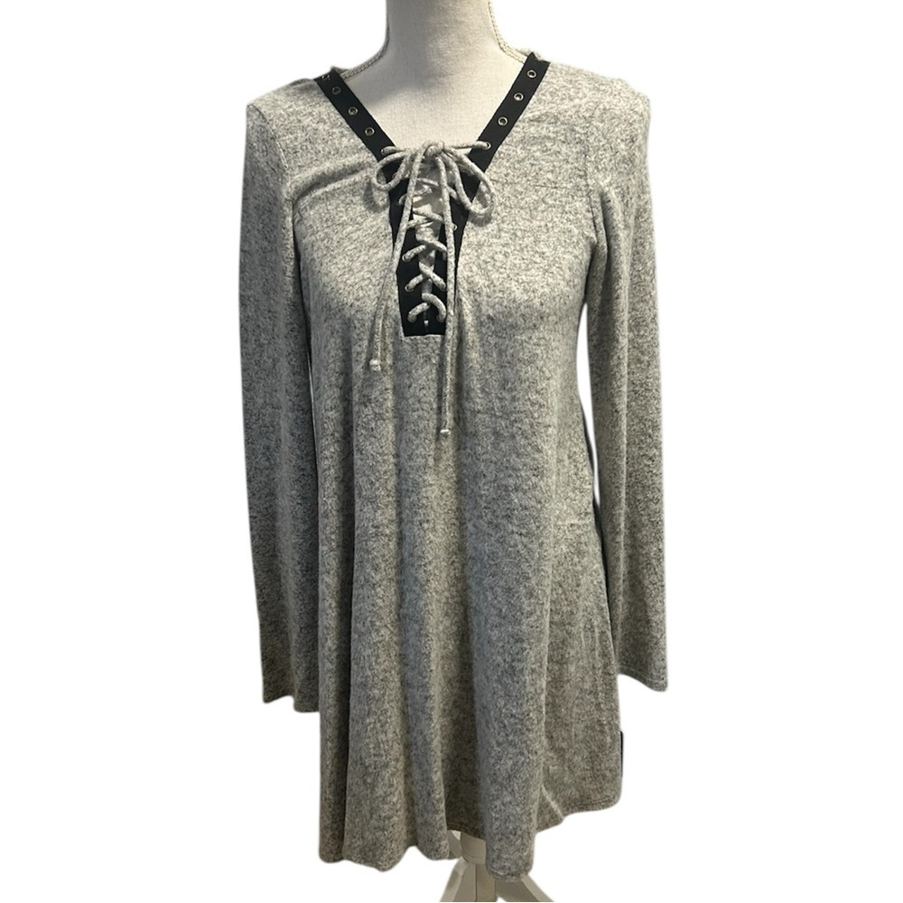{I.N. San Francisco} Gray Lace-Up Long Sleeve Dress